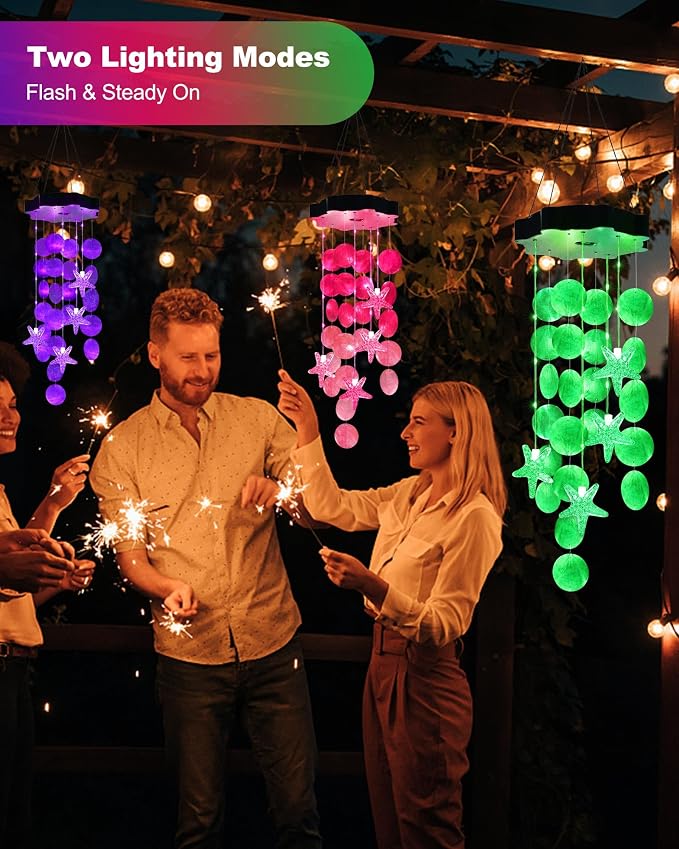 Toodour Solar Wind Chimes for Outside, Shells Light Gifts for Mom Grandma Women - Image 3