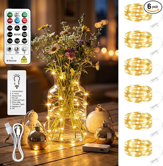 6 Pack Rechargeable Fairy Lights by SINAMER