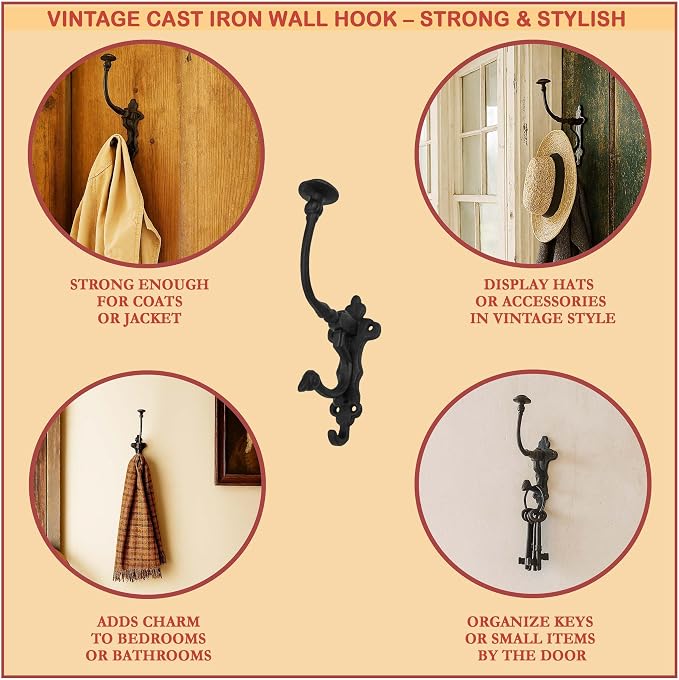 Mystic Colonial Rustic Cast Iron Wall Hooks – Heavy Duty Vintage Utility Hooks - Image 4