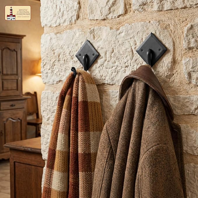 Mystic Colonial Rustic Cast Iron Wall Hooks, 3.6" Heavy Duty Coat Hooks - Image 4