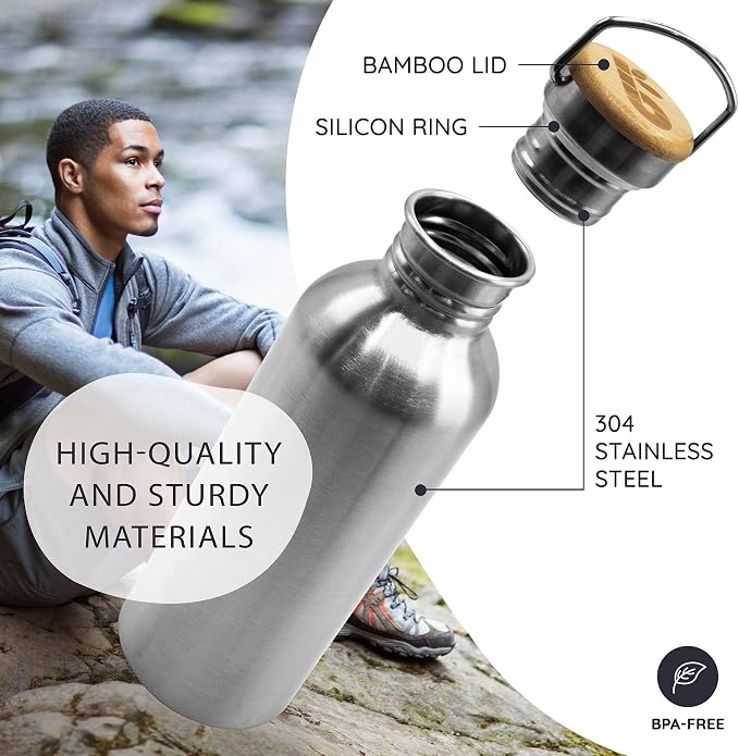 Bambaw Stainless Steel Single Wall Water Bottle, 24 oz, 750 ml, Dishwasher Safe - Image 2