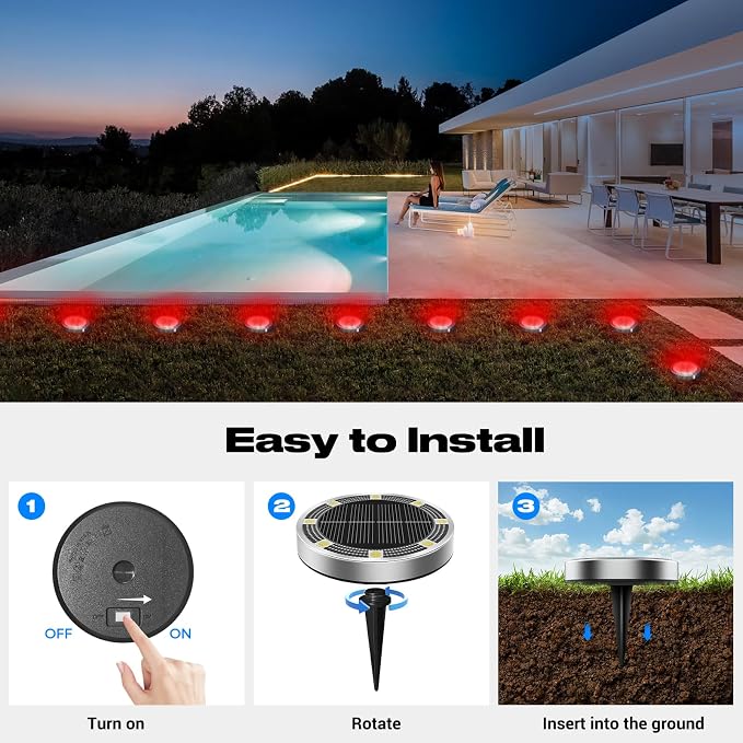 Peasur Mini Solar Ground Lights Outdoor, 8 Pack Flat Solar Powered Disc Lights - Image 4