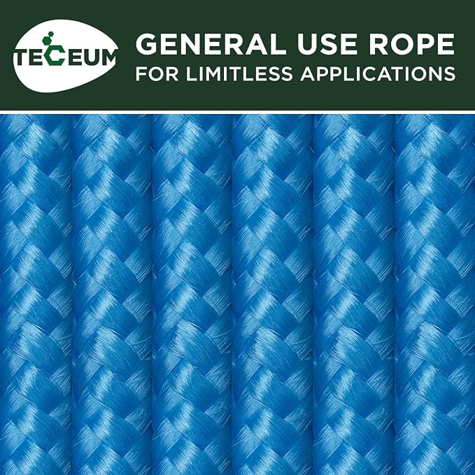 TECEUM Rope – 90 Feet x 1/4 Inch – Sky Blue – Strong All-Purpose Utility Rope – - Image 9