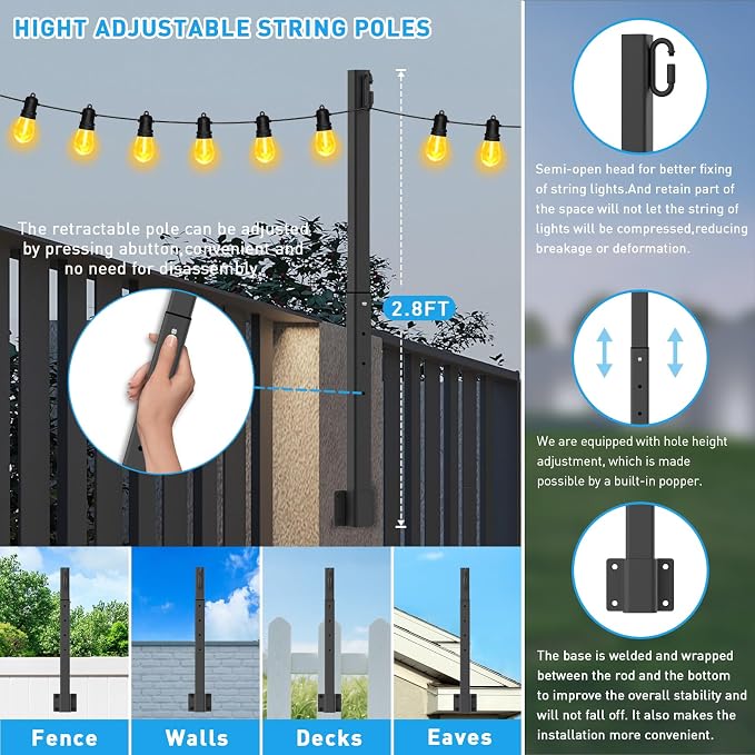AHRLHR 10 Pack 2.8Ft String Light Poles, Light Poles - Image 6