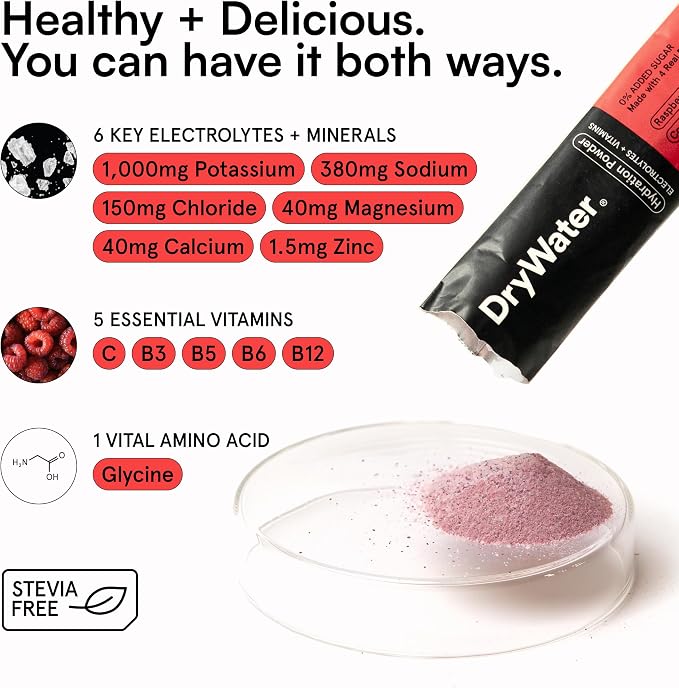 DryWater Electrolyte Powder Packets, Raspberry Lemon - Image 7