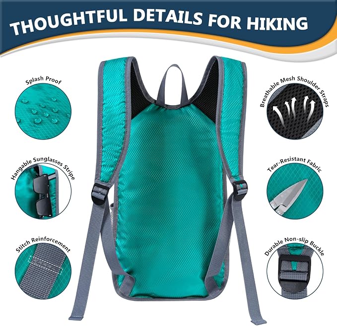 15L Foldable Hiking Backpack, Lightweight Packable Waterproof Machine Washable - Image 7