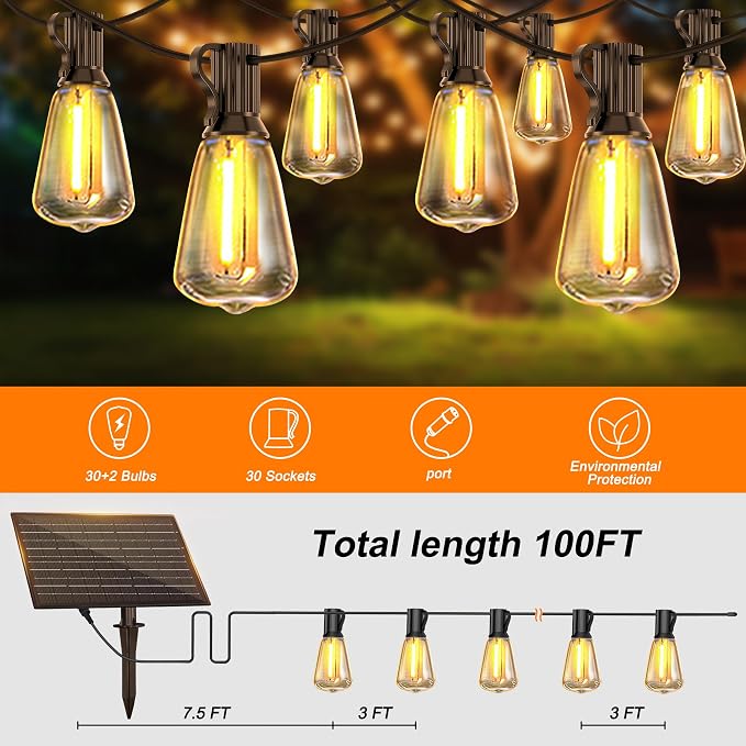 BLIATLUS 100FT Super Bright Solar String Lights Outdoor Waterproof - Image 2