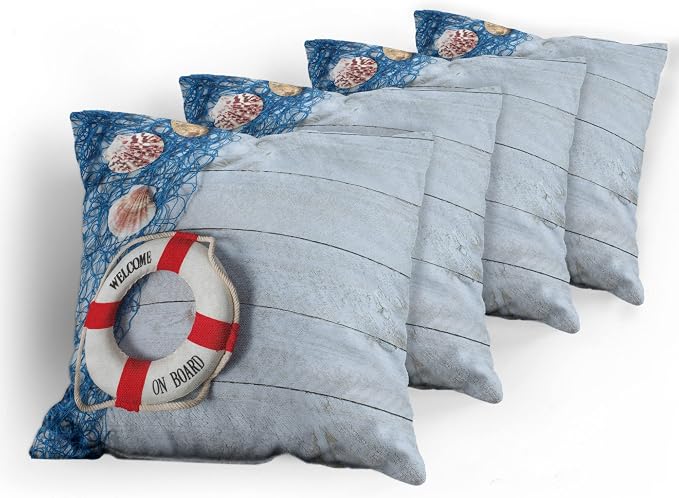 Ambesonne Coastal Throw Pillow Cushion Case Pack of 4, Welcome on Board Message - Image 5