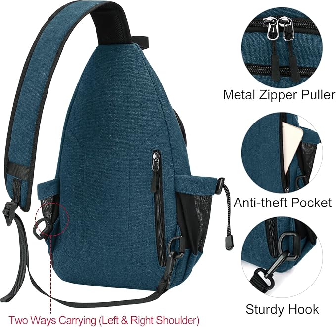 MOSISO Sling Backpack, Canvas Crossbody Hiking Daypack Bag - Image 3
