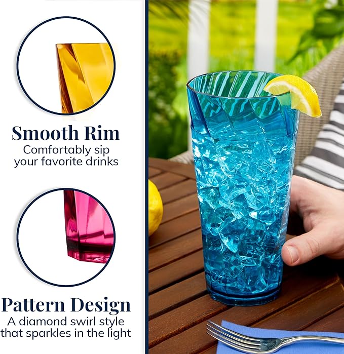 US Acrylic Optix Plastic Reusable Drinking Glasses 26oz Iced-Tea Cups in Jewel - Image 4