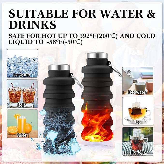 Lallisa 4 Pcs Collapsible Water Bottles 17 oz Reusable Silicone Foldable Travel - Image 4