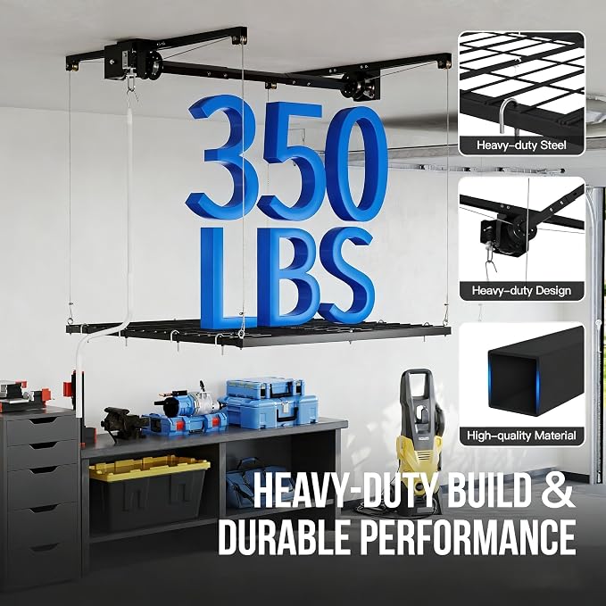 4x4 FT Overhead Garage Lifting Storage Rack, 350 lbs Capacity & 79" Lifting - Image 3