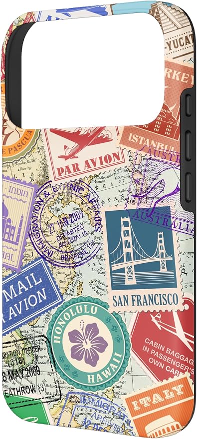 World Map Travel Passport Stamps Postage Stamp Case - Image 2