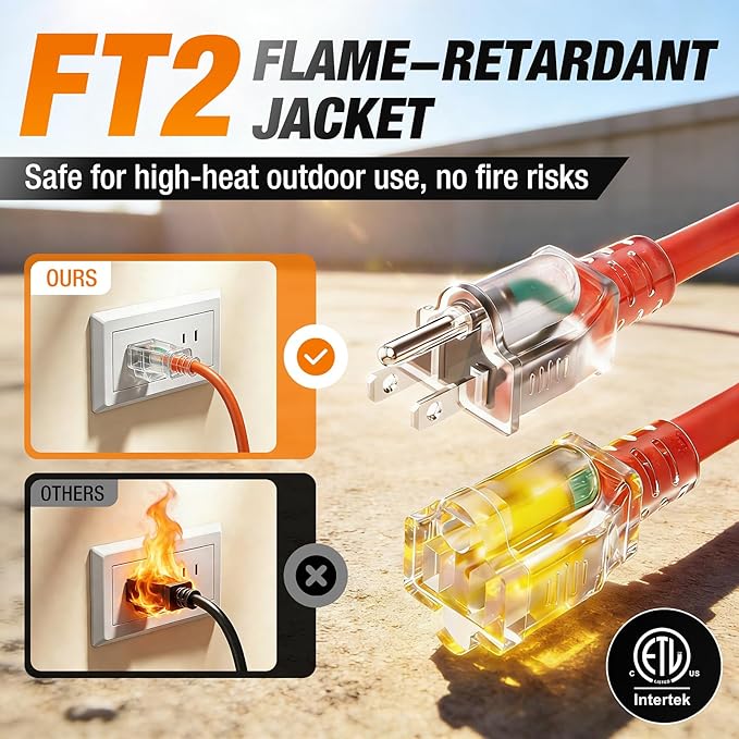 15 FT Outdoor Extension Cord Waterproof, 16/3 Gauge Heavy Duty 3 Prong Power - Image 7