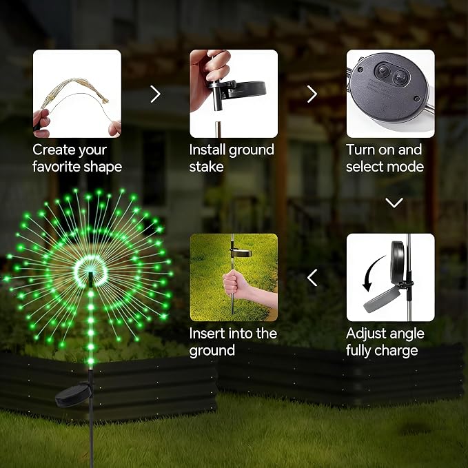2 Pack 250LED Solar Garden Lights Outdoor, Dual Lighting Modes Firework Lights - Image 4