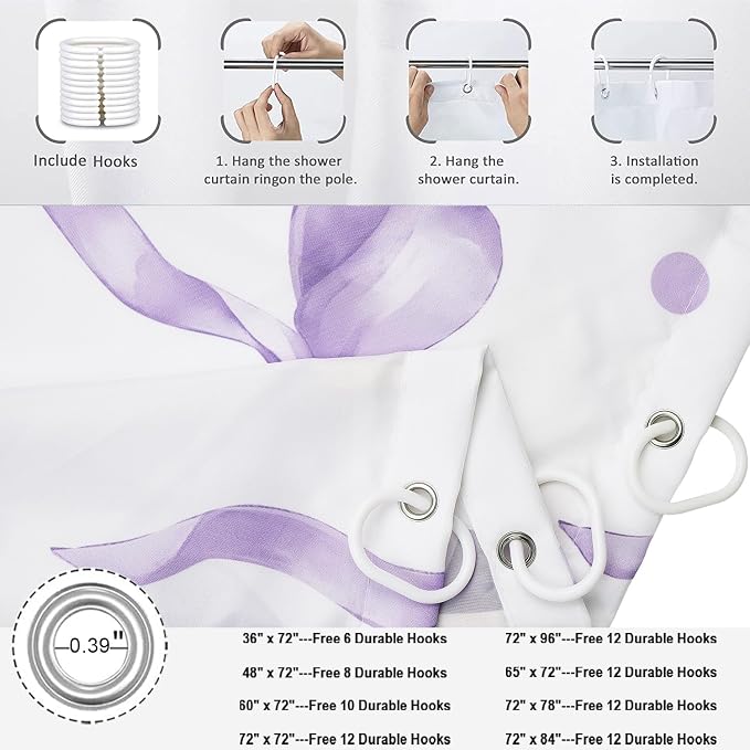 Purple Bow Shower Curtain, Lavender Modern Aesthetic Bowknot - Image 6