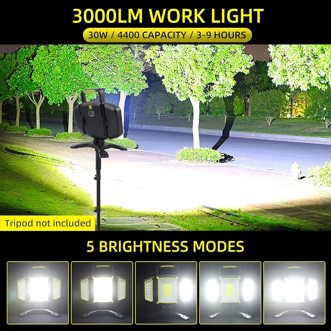 YZONI Rechargeable Work Light, 30W 3000Lumen LED Work Light - Image 2
