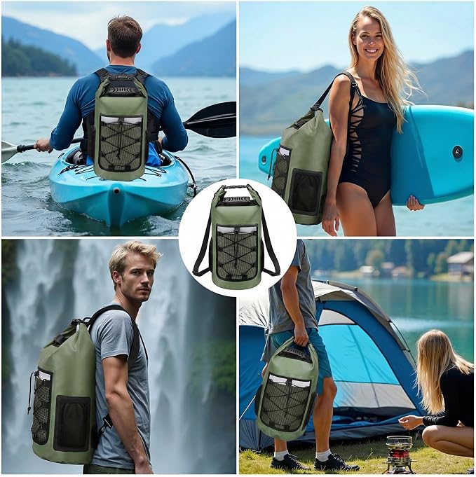 Pimoys Dry Bag, 25L Waterproof Backpack, Roll-Top Dry Bags Kayak, Outdoor - Image 7