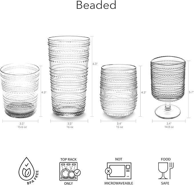 Beaded 14 oz Durable Acrylic Wine Glasses, Shatter-Resistant and - Image 7
