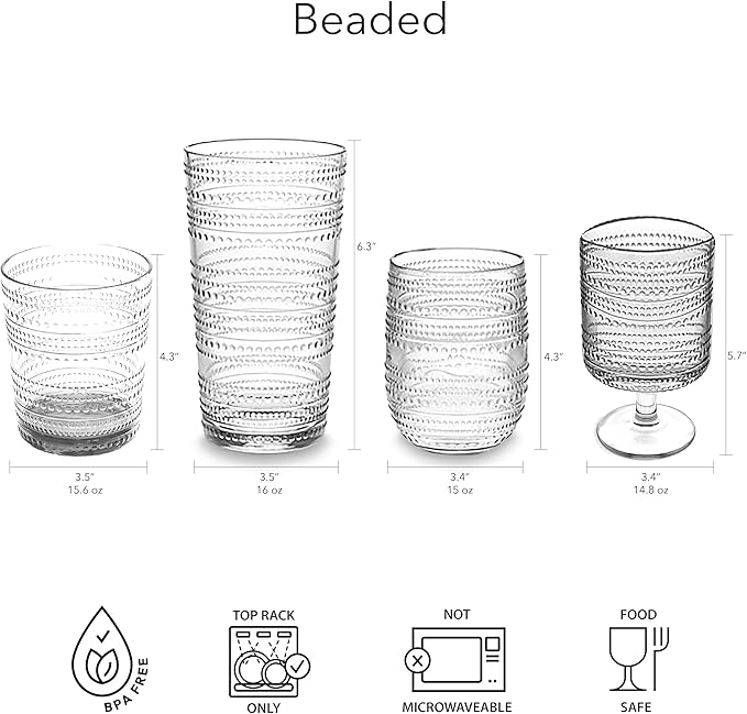 Beaded 15 oz Durable Acrylic Stemless Wine Glasses, Shatter-Resistant and - Image 4