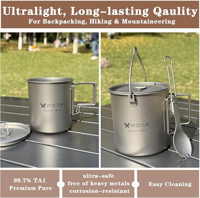 750ml/420ml Ultralight Titanium Pot Coffee Tea Mug Combo - Image 3
