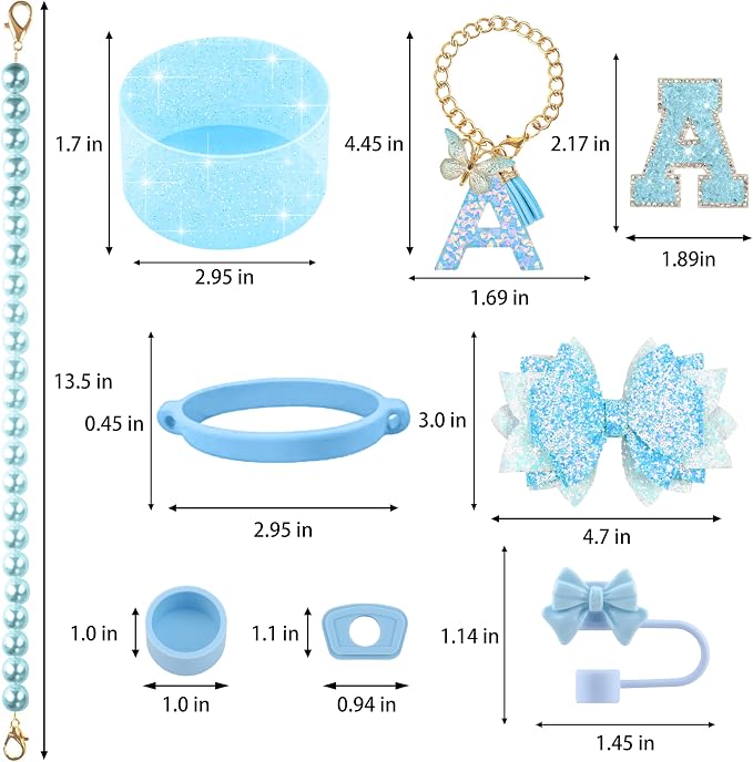 9PCS Blue for Stanley Cup Accessories Set Bling Initials Bow Charms for Stanley - Image 3