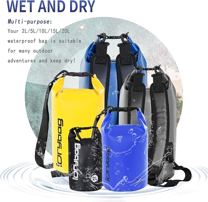 IDRYBAG Dry Bag for Kayaking Waterproof 2L/5L/10L/15L/20L, Small Dry Sack - Image 6