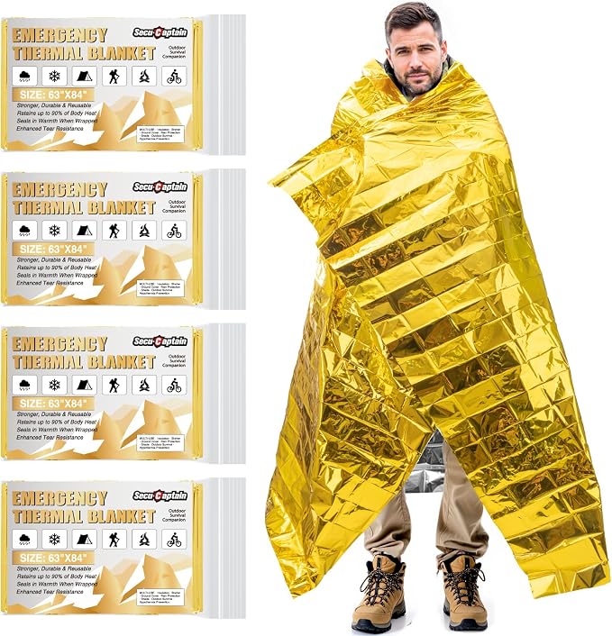 SecuCaptain Survival Emergency Thermal Blankets: Extra Large 84” x63” Space by SecuCaptain
