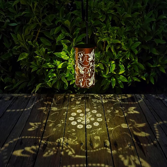 2 Pack Solar Lanterns Outdoor Hanging Hummingbird Decor Lantern, Waterproof - Image 2