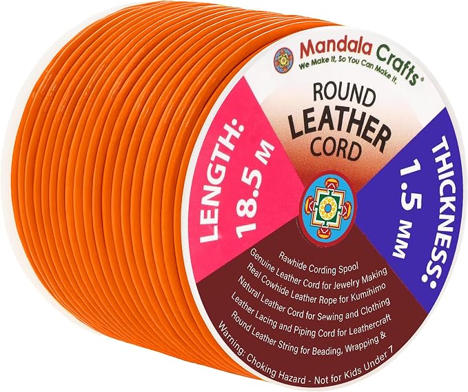 Mandala Crafts Round Genuine Orange Leather Cord by MandalaCrafts