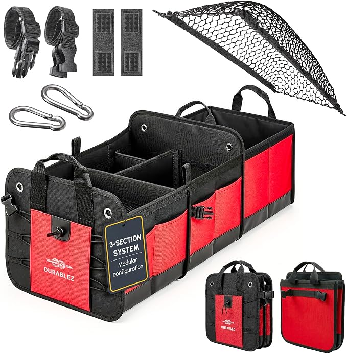 XL Trunk Organizer 3-Section Modular – Extra Large Car Storage by DURABLEZ