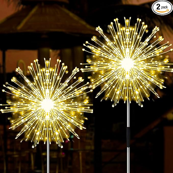 JJGoo Outdoor Solar Lights Firework, 2 Pack 120 LEDs Waterproof Solar Lights by JJGoo