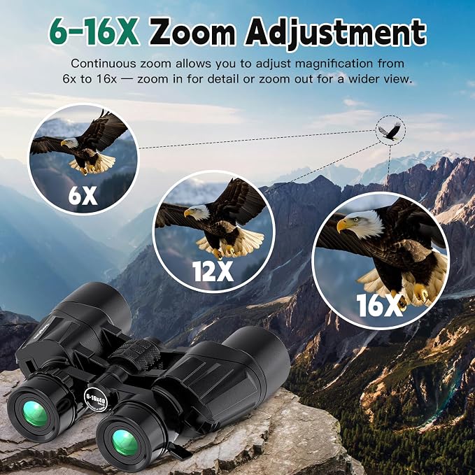 6-16x40 HD Zoom Binoculars for Adults, High Powered, Large View, BAK4 Prism - Image 8
