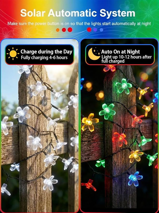 ITICdecor 2 Pack 50 LED Solar String Lights Outdoor Waterproof Flower Solar - Image 2