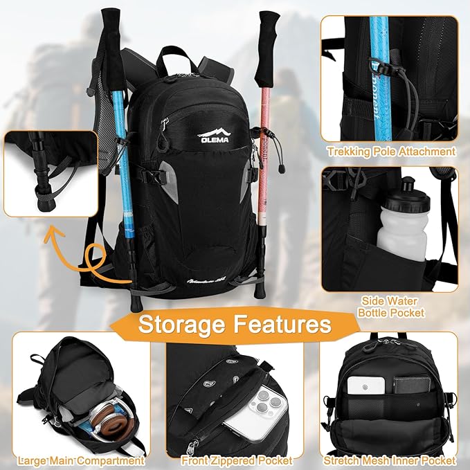 OLEMA Hiking Backpack, 25L Lightweight Travel Backpacks, Camping Daypack - Image 3