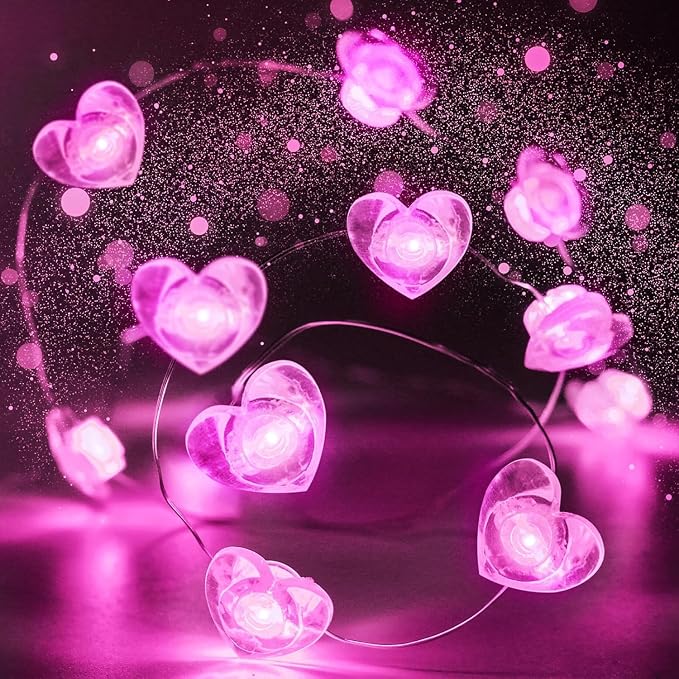 10FT Pink Heart Fairy Lights Battery Operated by EXF