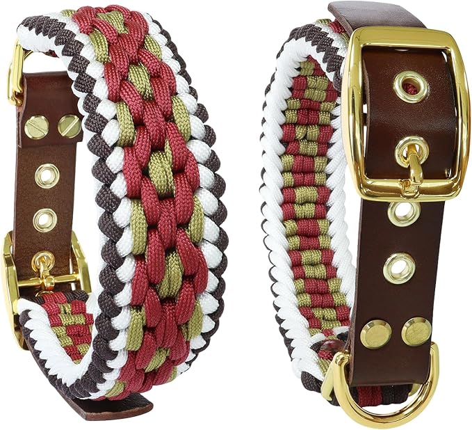 Rustic Autumn Weave Braided Paracord Wide Dog Collar, Adjustable Collar by Unknown