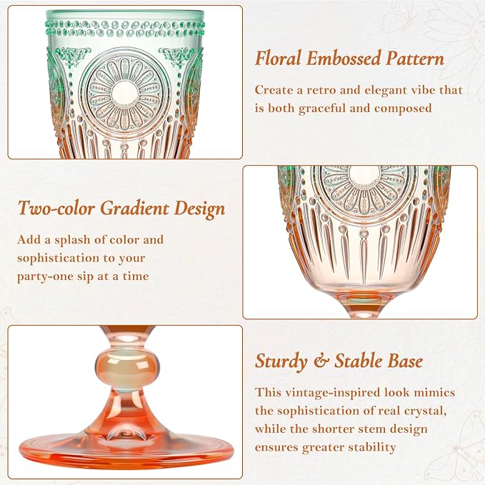 XUWAIDSGN 12Pcs Plastic Vintage Wine Glasses 13.5oz Reusable Embossed Goblet - Image 6