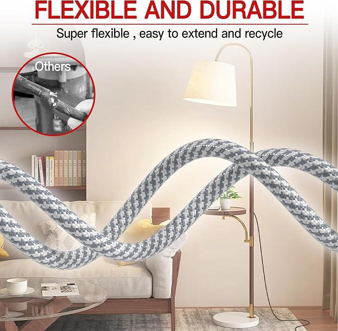 16/3 Flat Plug Braided Extension Cord 3 FT, Indoor 3 Prong Grounded Low Profile - Image 6
