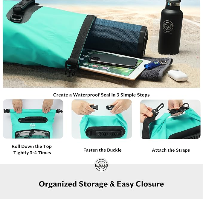 STOVER 5/10/25/30/40/55L Waterproof Dry Bag- Roll-Top Backpack w/Phone Case- - Image 5