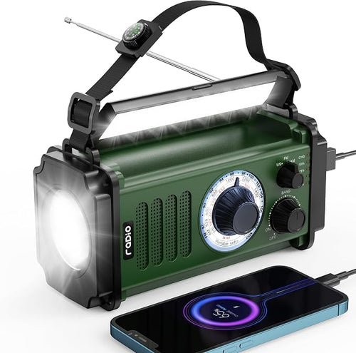 10000mAh/37000mWh Emergency Radio, Solar Radio, Hand Crank Radio, NOAA AM FM by RYCHI