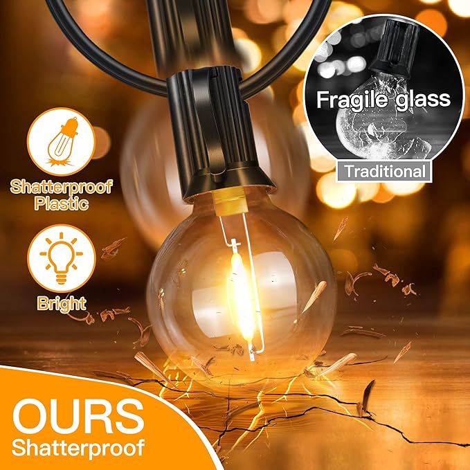 Ollny 50FT Outdoor String Lights, Waterproof Connectable Shatterproof Outside - Image 2