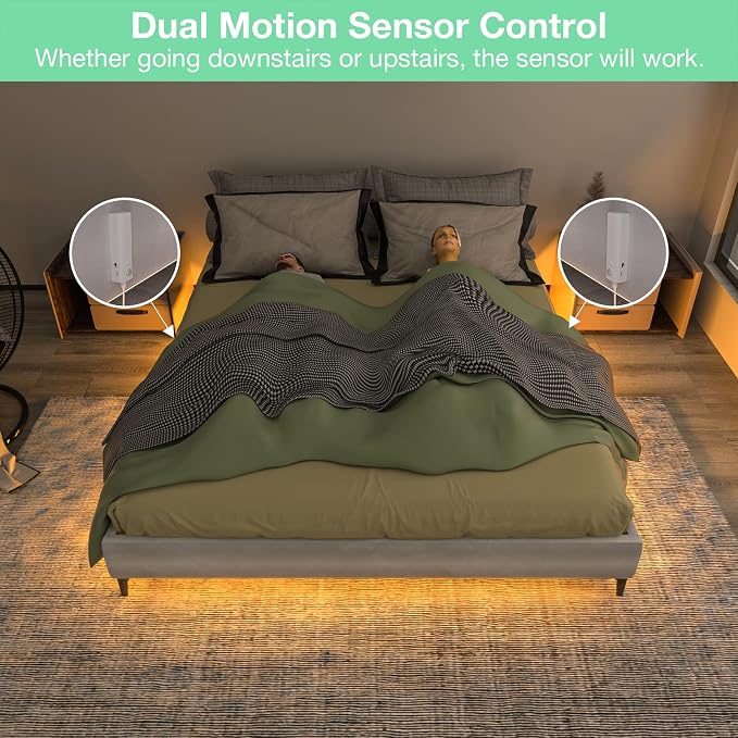 WOBANE Dual Motion Sensor Under Bed Lights, Rechargeable 16.4ft LED Light Strip - Image 2