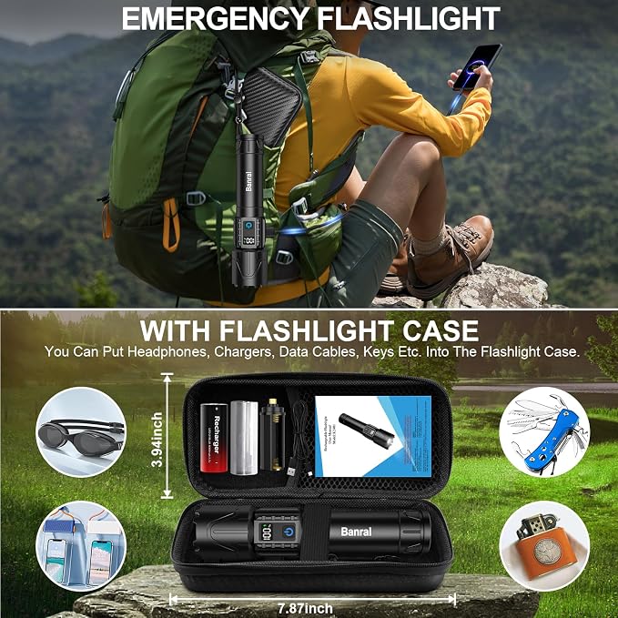 Banral Rechargeable Tactical Flashlights 2000 High Lumens - 5000mAh Super - Image 5