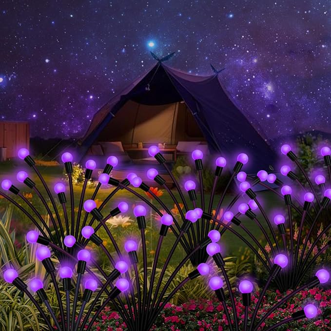 Solar Garden Lights Outdoor, 2 Pack 16 LED Solar Purple Firefly Lights - Image 5