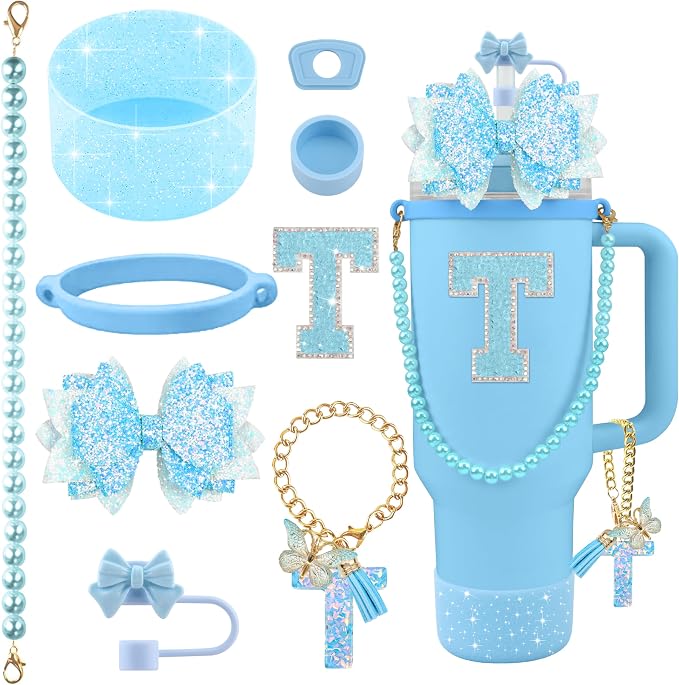 9PCS Blue for Stanley Cup Accessories Set Bling Initials Bow Charms for Stanley by Unknown