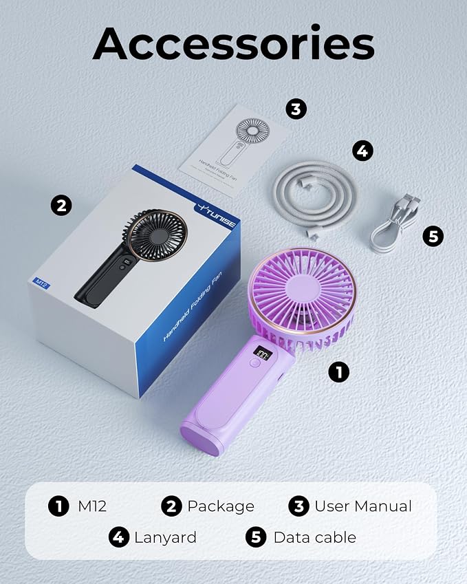 TUNISE Portable Handheld Fan, 180 Adjustable, 6 Speed Wind, USB Rechargeable - Image 8