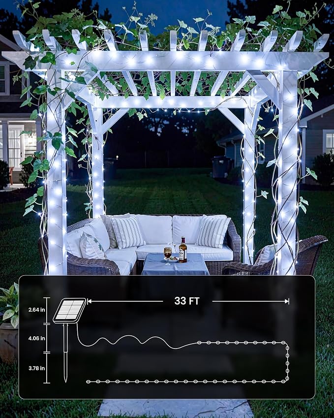 Minetom 2 Pack Solar String Lights, Total 66Ft 200 LED Solar Fairy Lights - Image 5