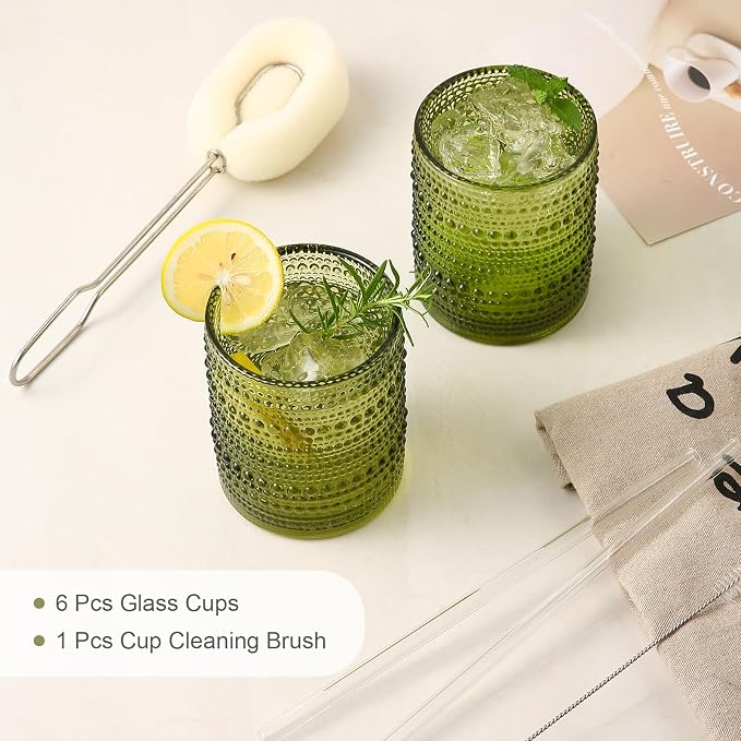 ZMOWIPDL Vintage Glassware Drinking Glasses Set of 6, 12 oz Hobnail Glass Cups - Image 5