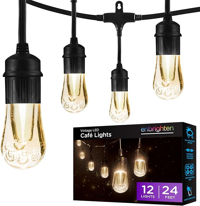 Enbrighten LED Outdoor String Lights 24ft Soft Warm White Patio Lights by Enbrighten